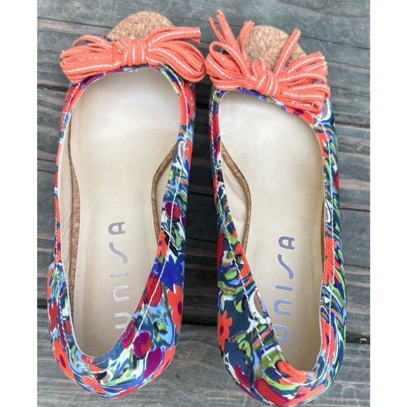 Unisa women’s Unastor floral blue/orange wedge platform heels shoes (size 8.5) - Picture 5 of 7